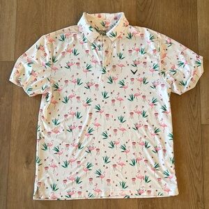 Callaway Flamingo Print Polo Shirt - Cream and Pink